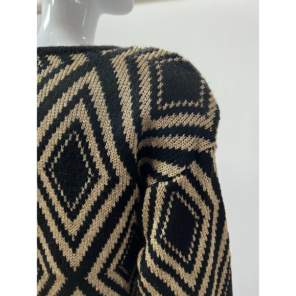 Destinee Vintage Abstract Tunic Sweater  Small Black, Gold Wool Blend - Picture 8 of 16